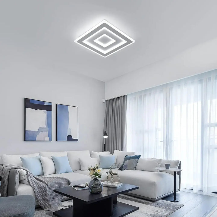 Plafonnier LED Moderne À Losanges Superposés Blancs Carré