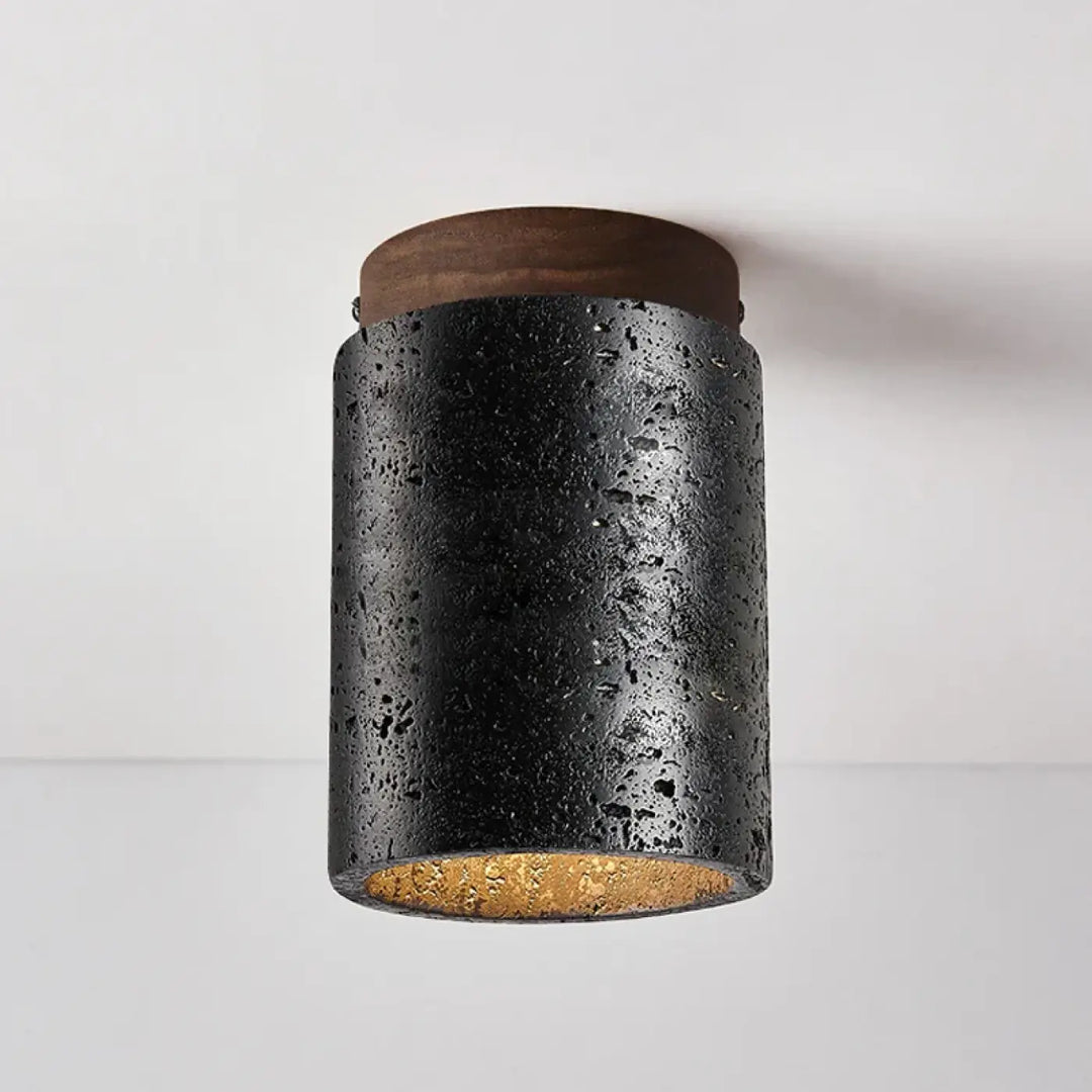 Plafonnier led noir texturé avec détails bois élégant style