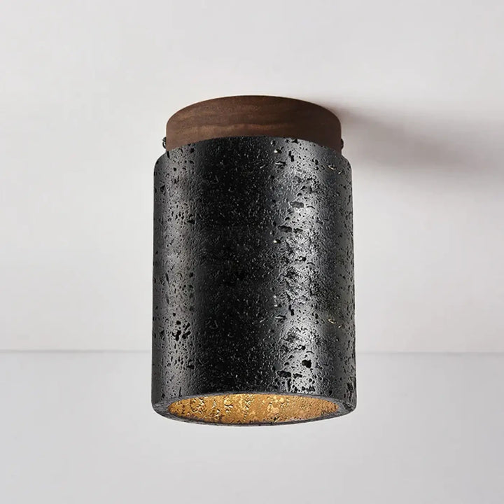 Plafonnier led noir texturé avec détails bois élégant style