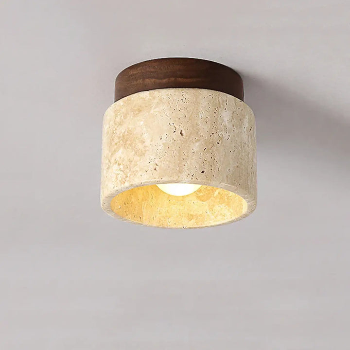 Plafonnier led pierre et bois pour entrée ou salon élégant