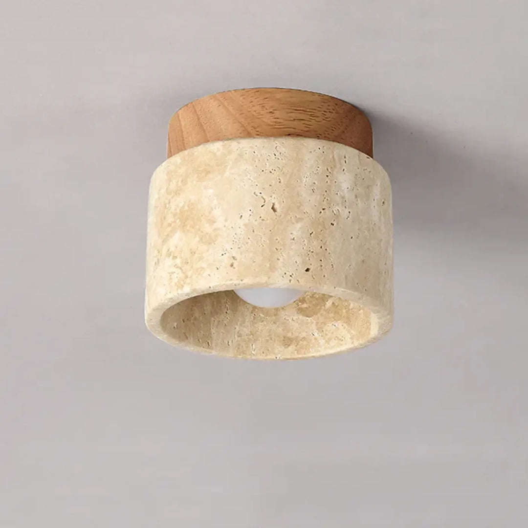 Plafonnier led pierre et bois pour entrée ou salon élégant
