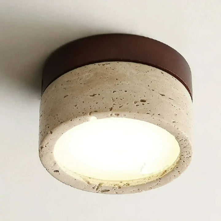 Plafonnier led en pierre et bois naturel design authentique