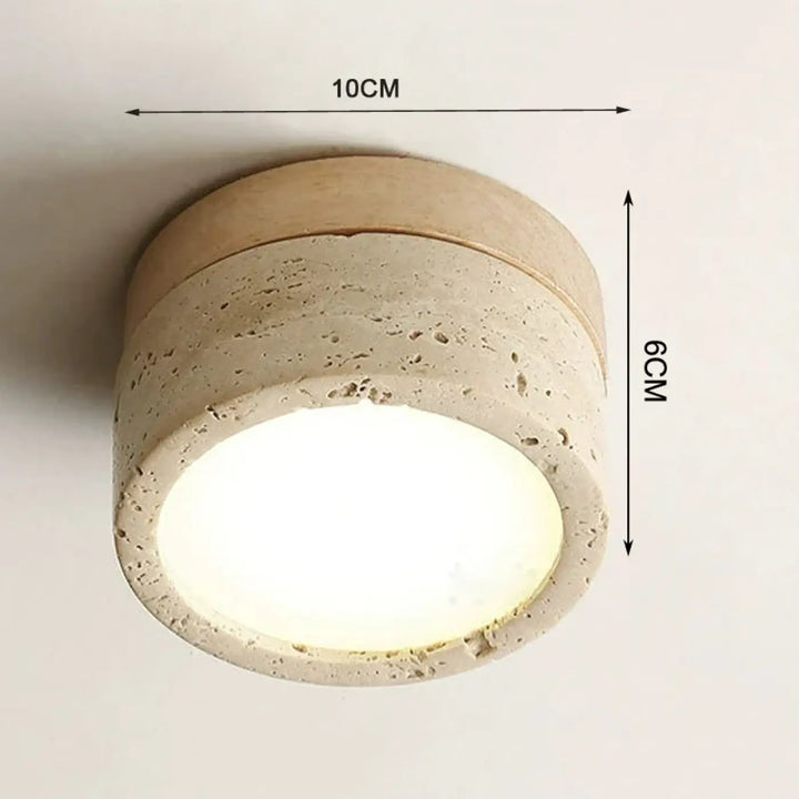 Plafonnier led en pierre et bois naturel design authentique