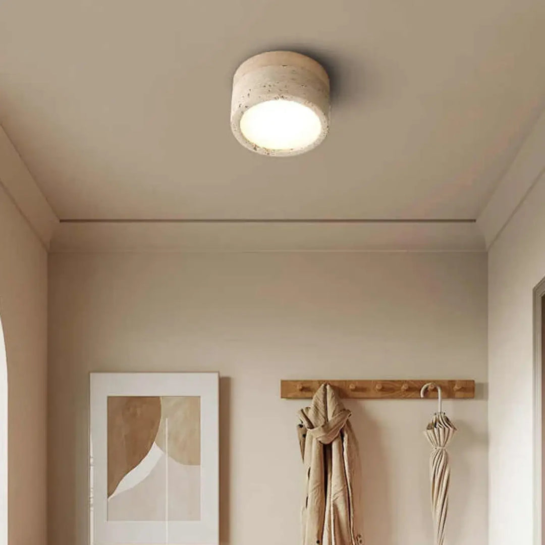 Plafonnier led en pierre et bois naturel design authentique