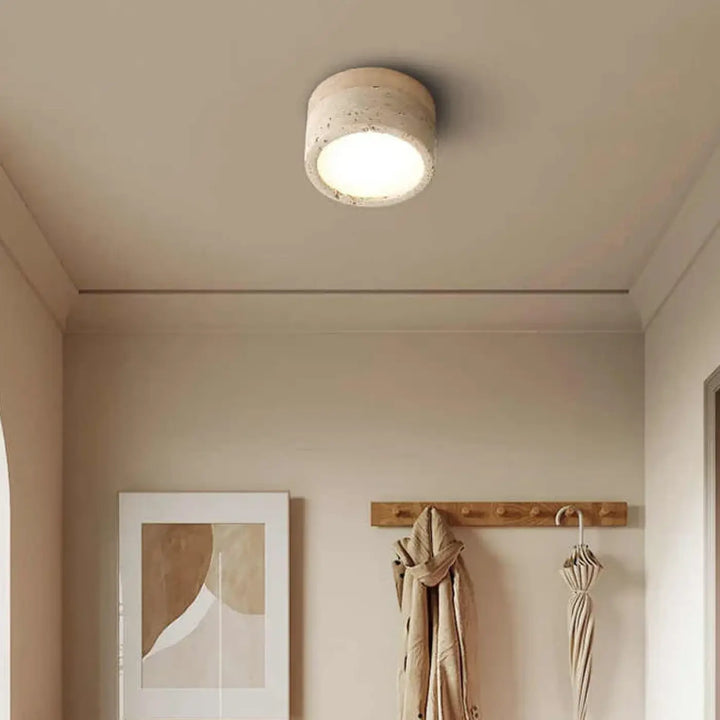 Plafonnier led en pierre et bois naturel design authentique