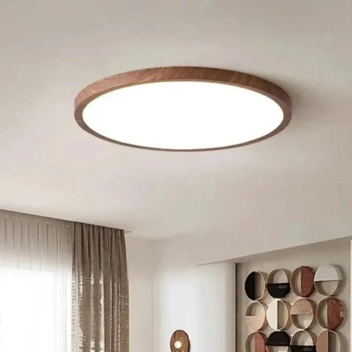 Plafonnier led rond effet bois épuré pour ambiance douce
