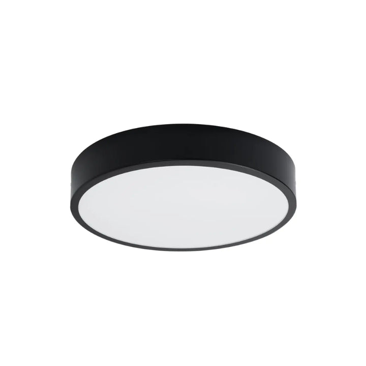 Luminaire plafonnier onyx 40 noir en forme de plafond rond avec finition mate et éclairage blanc diffus pour couleurs intemporelles