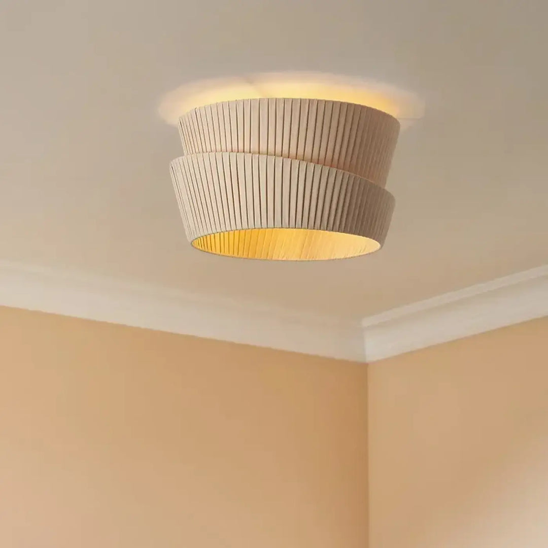 Luminaire plafonnier koto beige en papier plissé avec lumière intérieure dorée chaude pour lampes suspendues