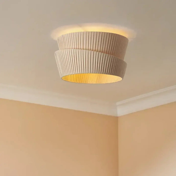 Luminaire plafonnier koto beige en papier plissé avec lumière intérieure dorée chaude pour lampes suspendues