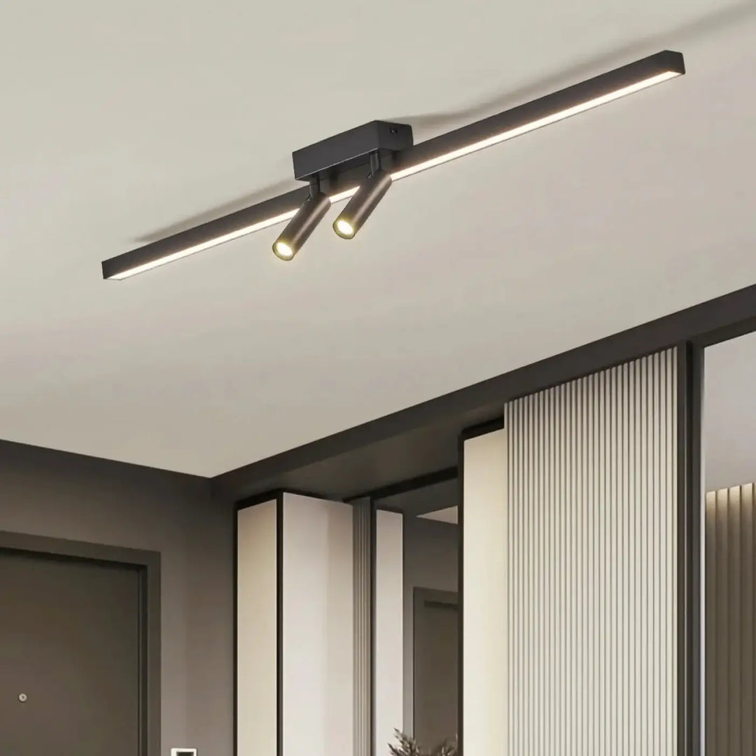 Plafonnier Linéaire Noir Design Avec Double Projecteur

