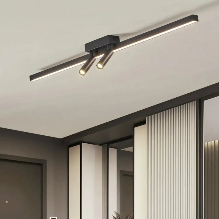 Plafonnier Linéaire Noir Design Avec Double Projecteur

