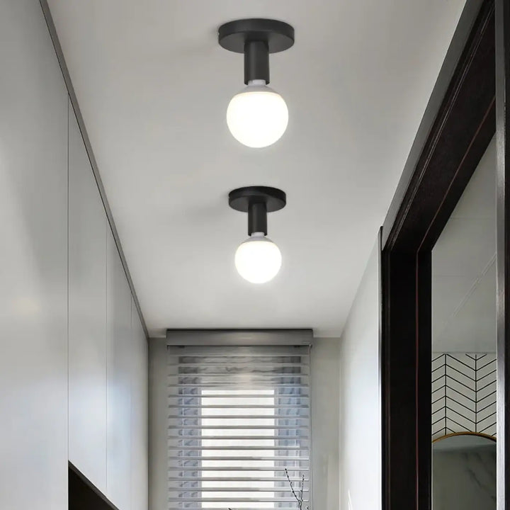Plafonnier Minimaliste Noir À Ampoule Globe Apparente

