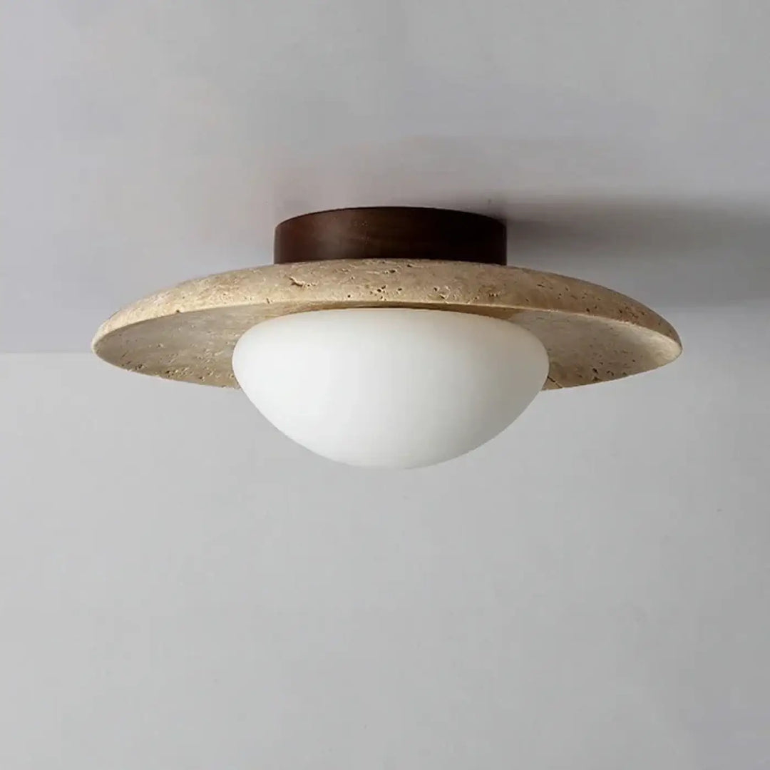 Plafonnier Minimaliste En Travertin Et Verre Dépoli


