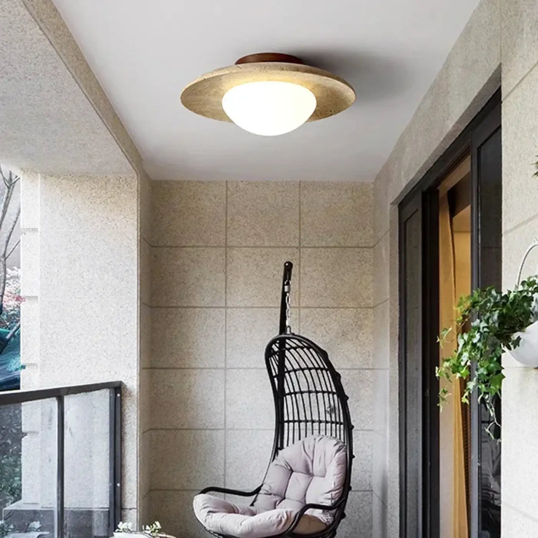 Plafonnier Minimaliste En Travertin Et Verre Dépoli

