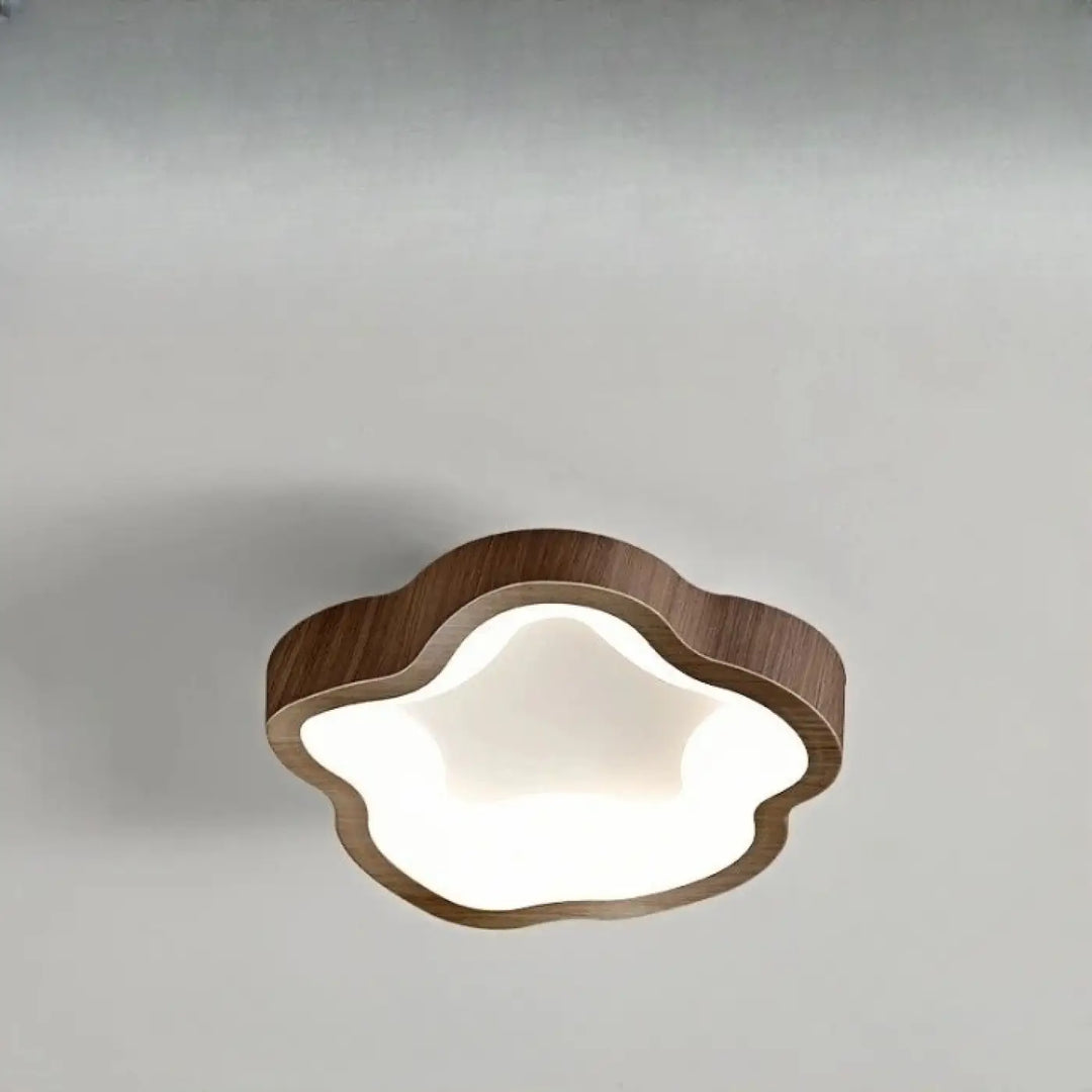 Luminaire plafonnier konja en forme de nuage avec cadre en bois foncé et centre lumineux blanc doux pour chambre à coucher design minimaliste nordique méthode d’installation simple