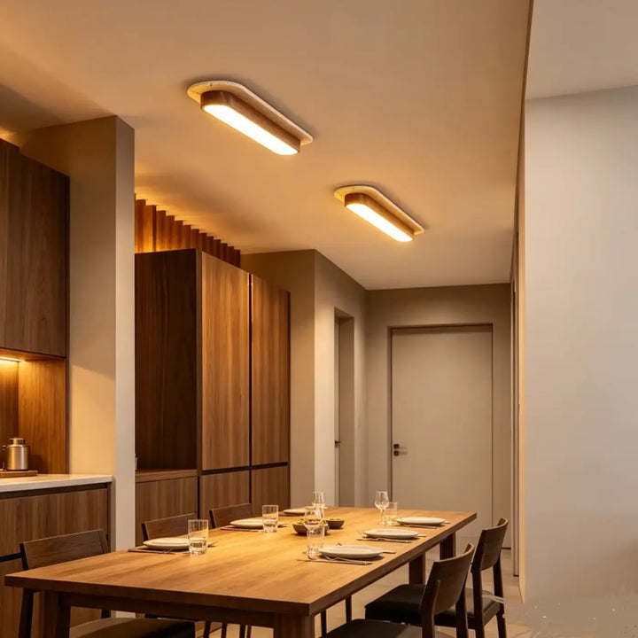 Luminaire plafonnier sabrih avec led intégré en bois courbé et finition moderne aux lignes rectangulaires élégantes
