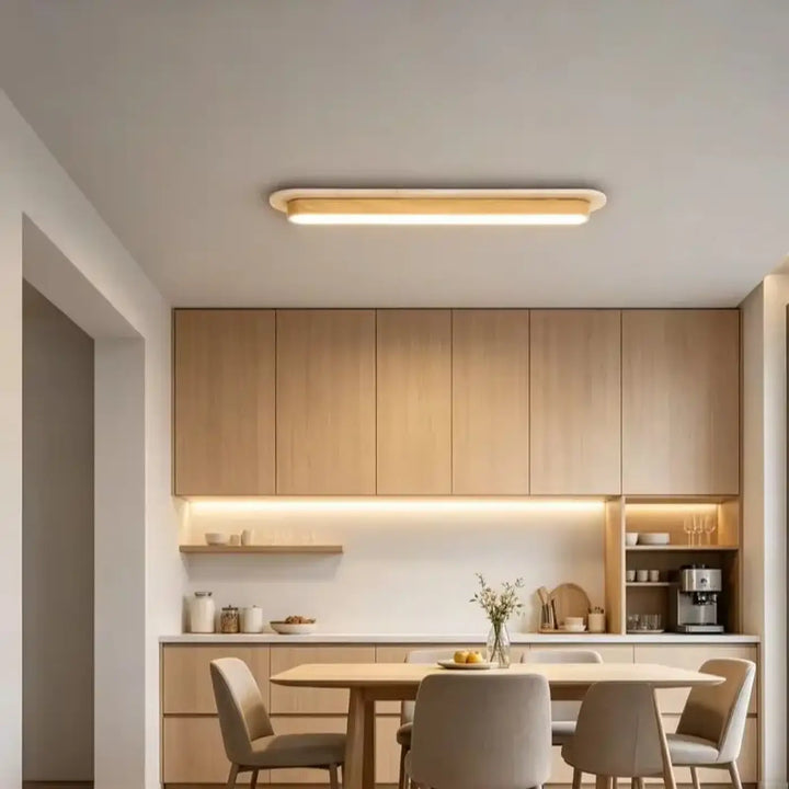 Luminaire plafonnier sabrih moderne en bois courbé avec led intégré et lumière douce rectangulaire