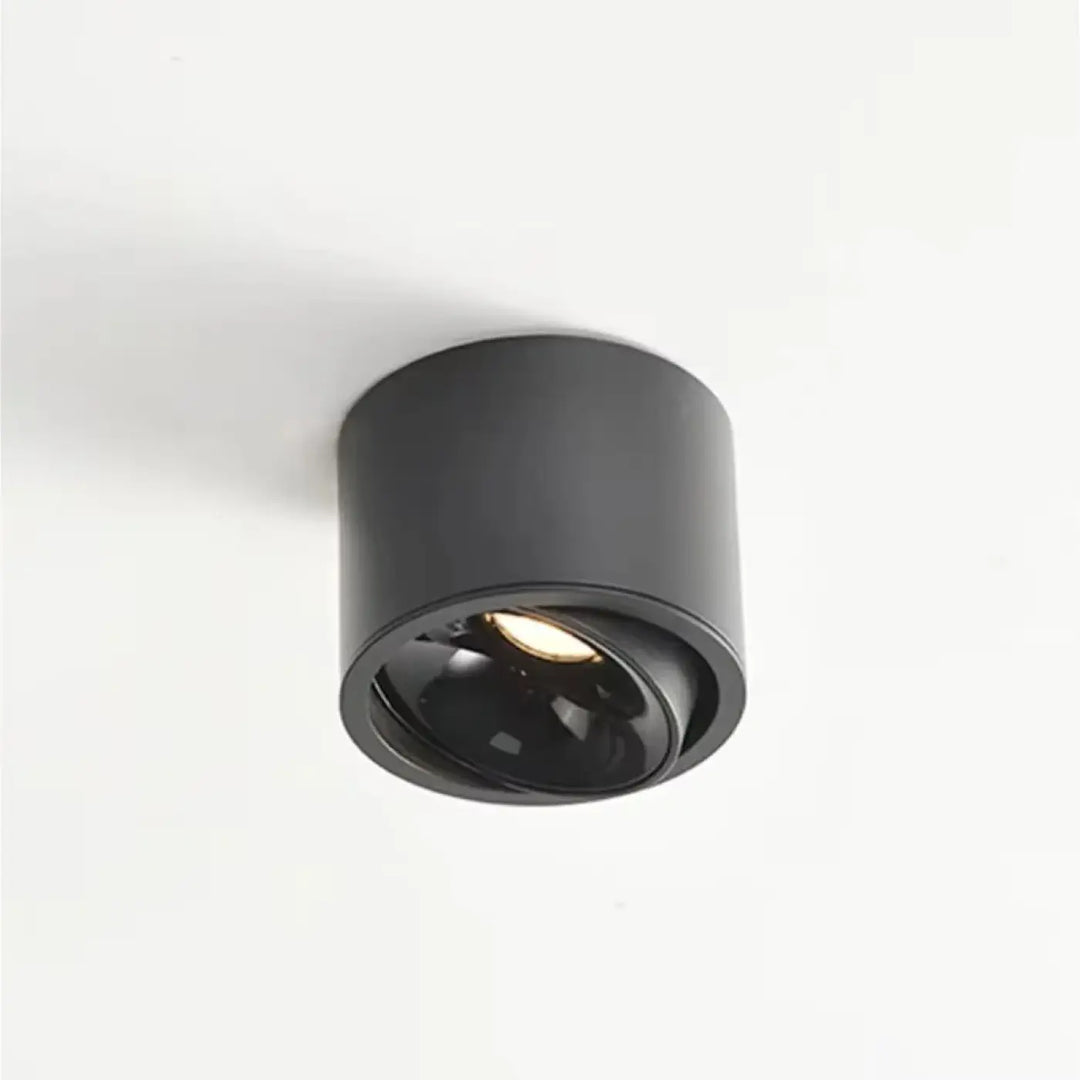 Luminaire plafonnier kryo spot encastré cylindrique noir mat avec flux lumineux réglable d’un variateur et ampoule led chaude