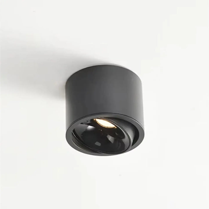 Luminaire plafonnier kryo spot encastré cylindrique noir mat avec flux lumineux réglable d’un variateur et ampoule led chaude
