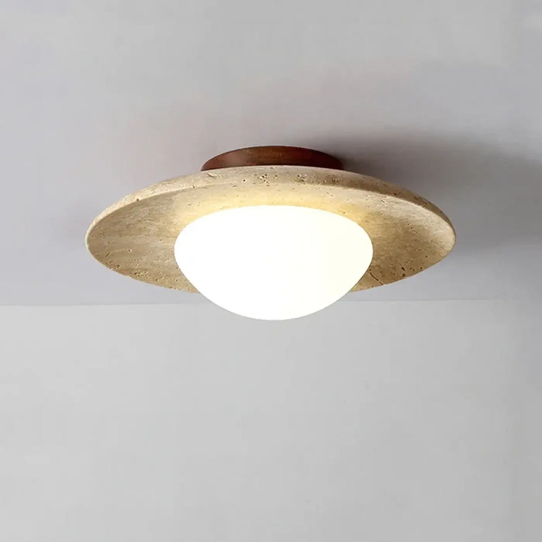 Plafonnier moderne extérieur design béton led jaune épuré