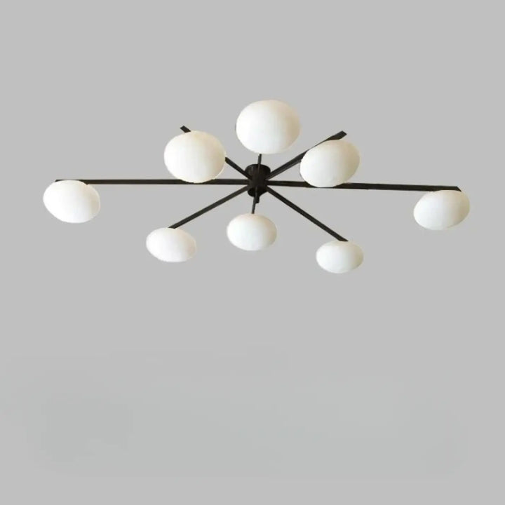 Plafonnier moderne luminaire plafonnier xilys en métal noir avec huit bras graphiques et verre blanc sphérique dépoli