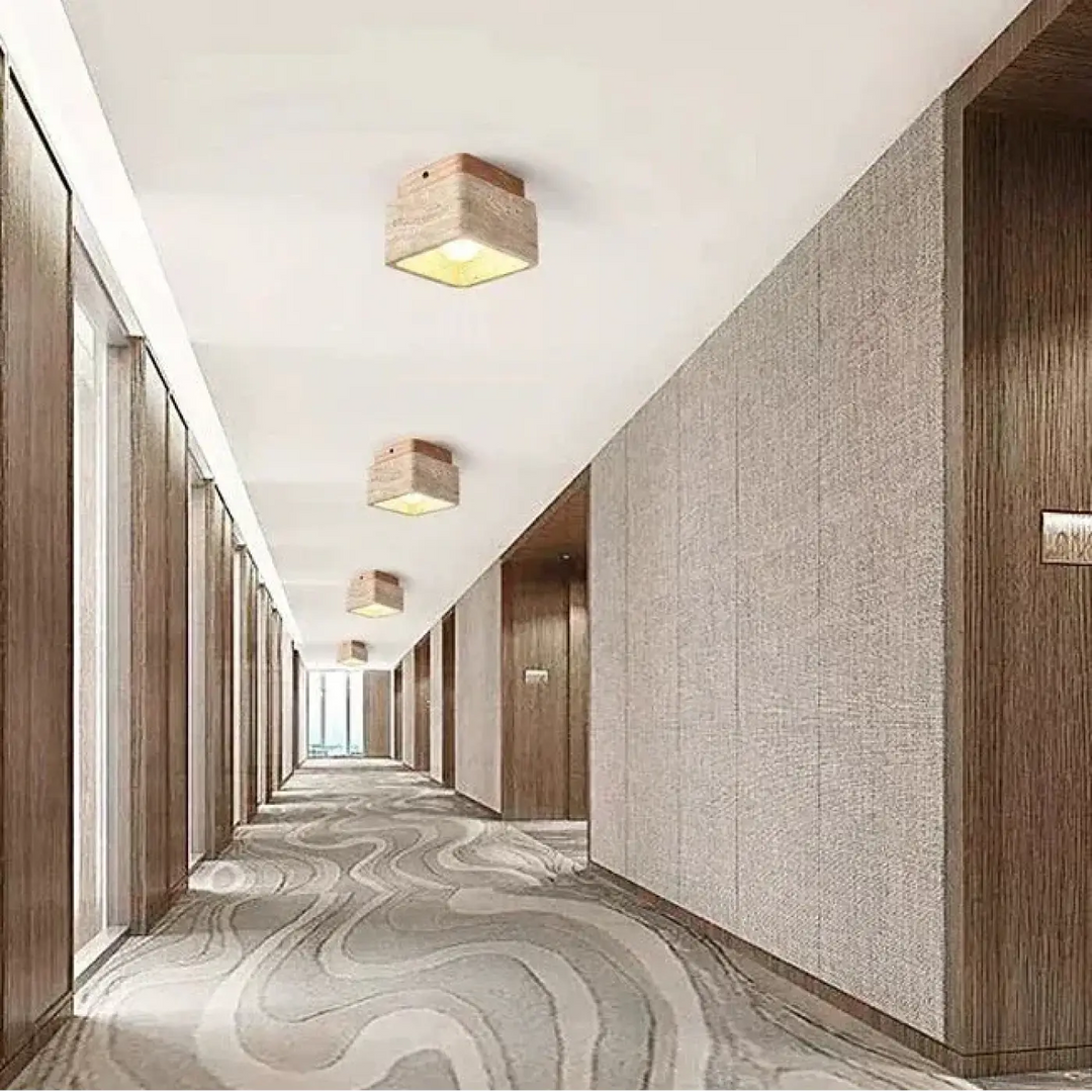 Plafonnier pierre naturelle et bois design minimaliste style