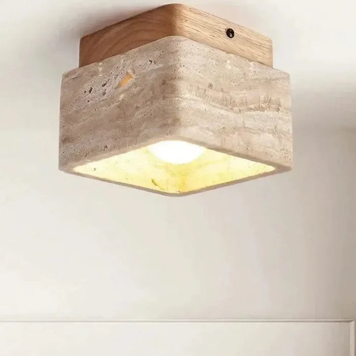 Plafonnier pierre naturelle et bois design minimaliste style