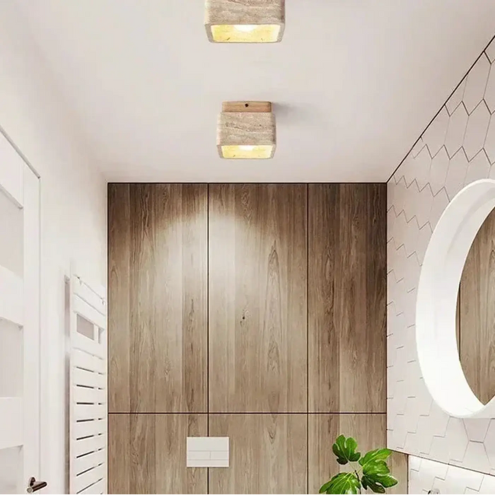 Plafonnier pierre naturelle et bois design minimaliste style