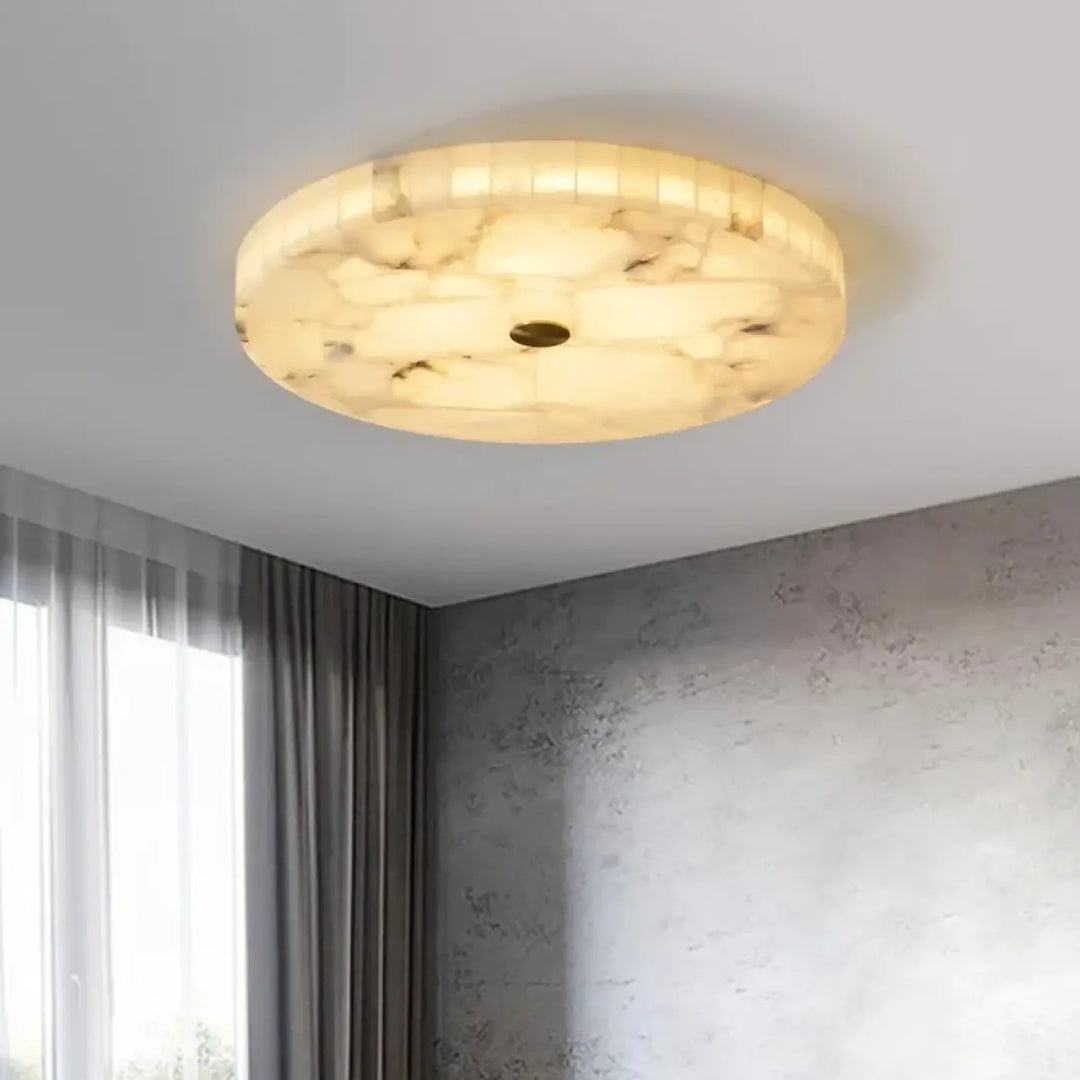 Plafonnier Rond En Albâtre Design Marbre Blanc Moderne Style Pur
