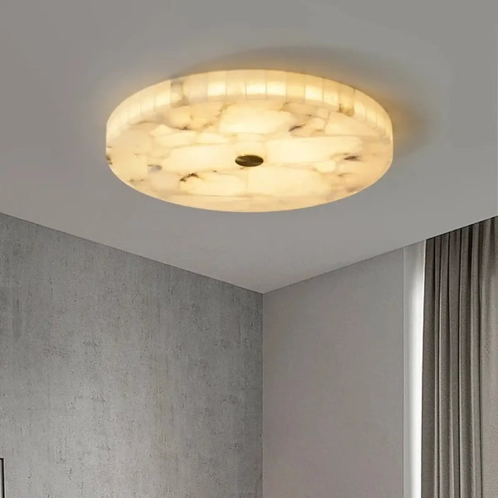 Plafonnier Rond En Albâtre Design Marbre Blanc Moderne Style Pur
