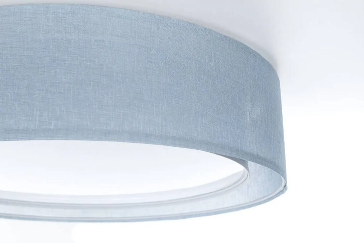 Plafonnier rond bleu clair avec abat-jour cylindrique en lin texture légère pour luminaire plafond puro