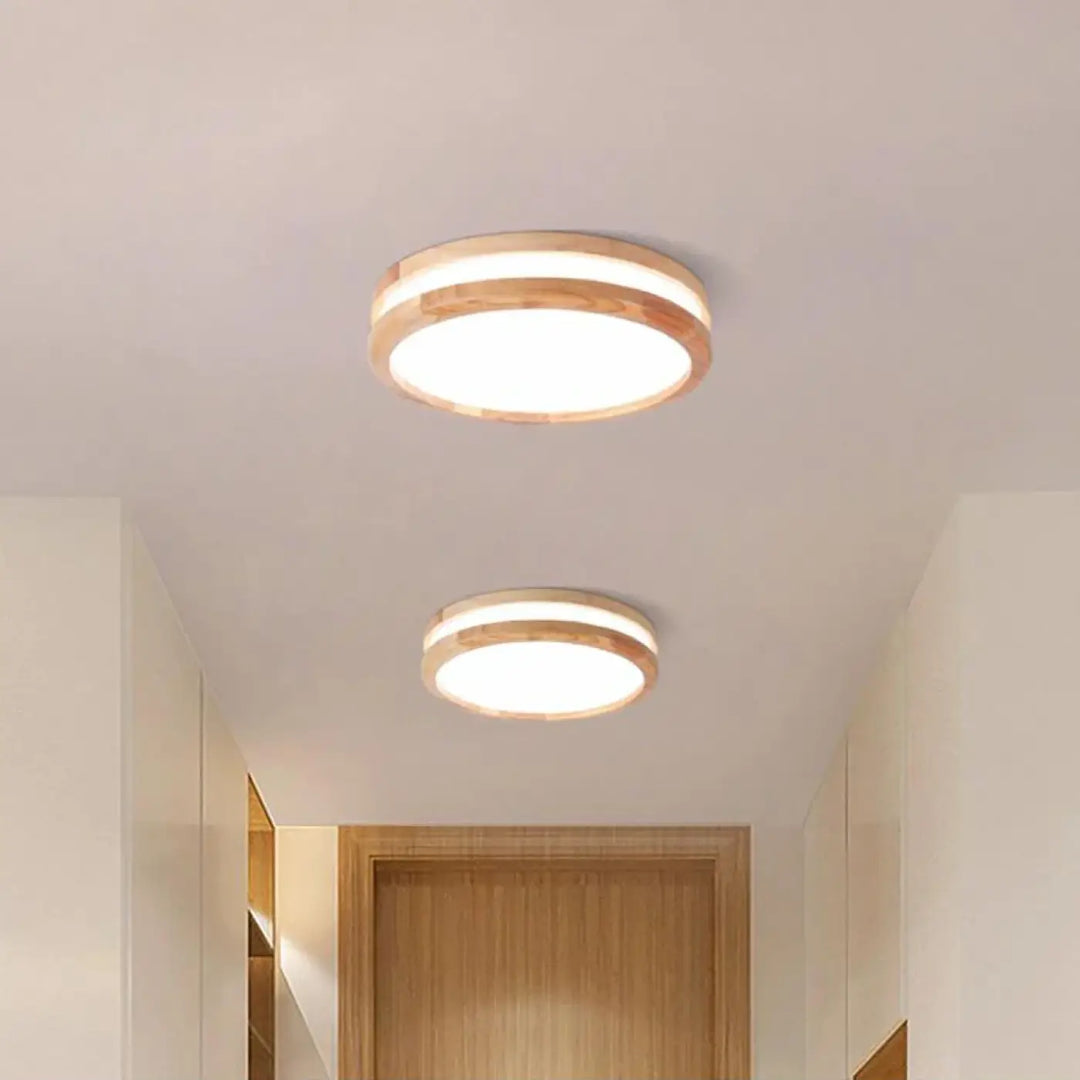 Plafonnier Rond En Bois Clair Avec Éclairage LED Intégré

