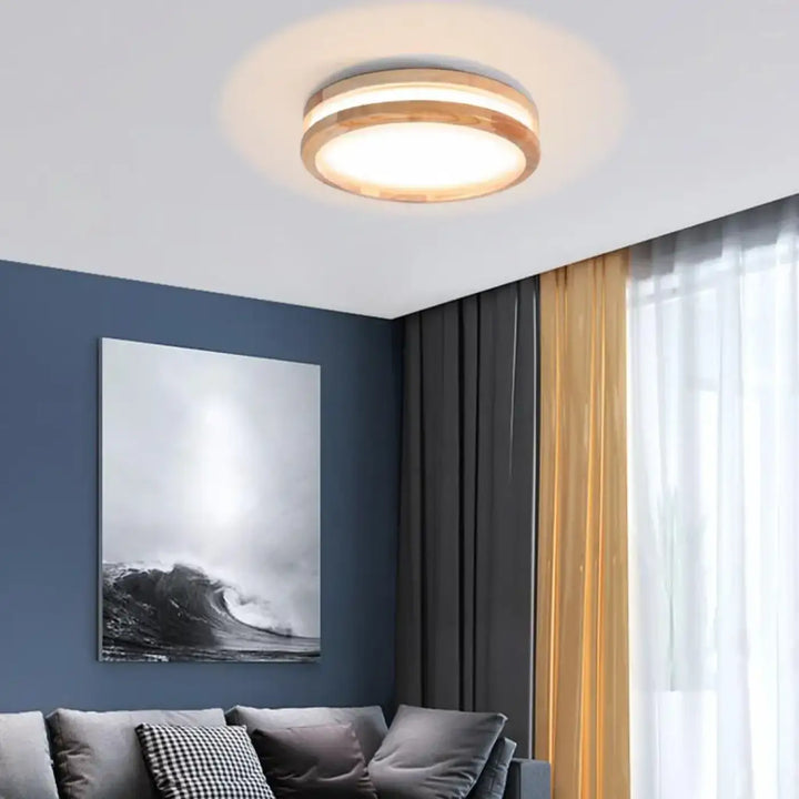 Plafonnier Rond En Bois Clair Avec Éclairage LED Intégré


