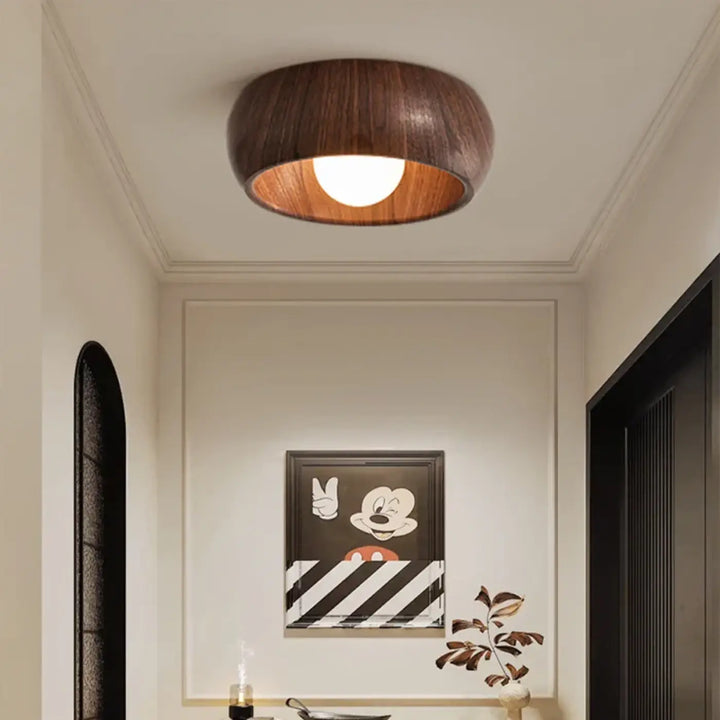 Plafonnier Rond En Bois Clair Et Foncé Pour Couloir

