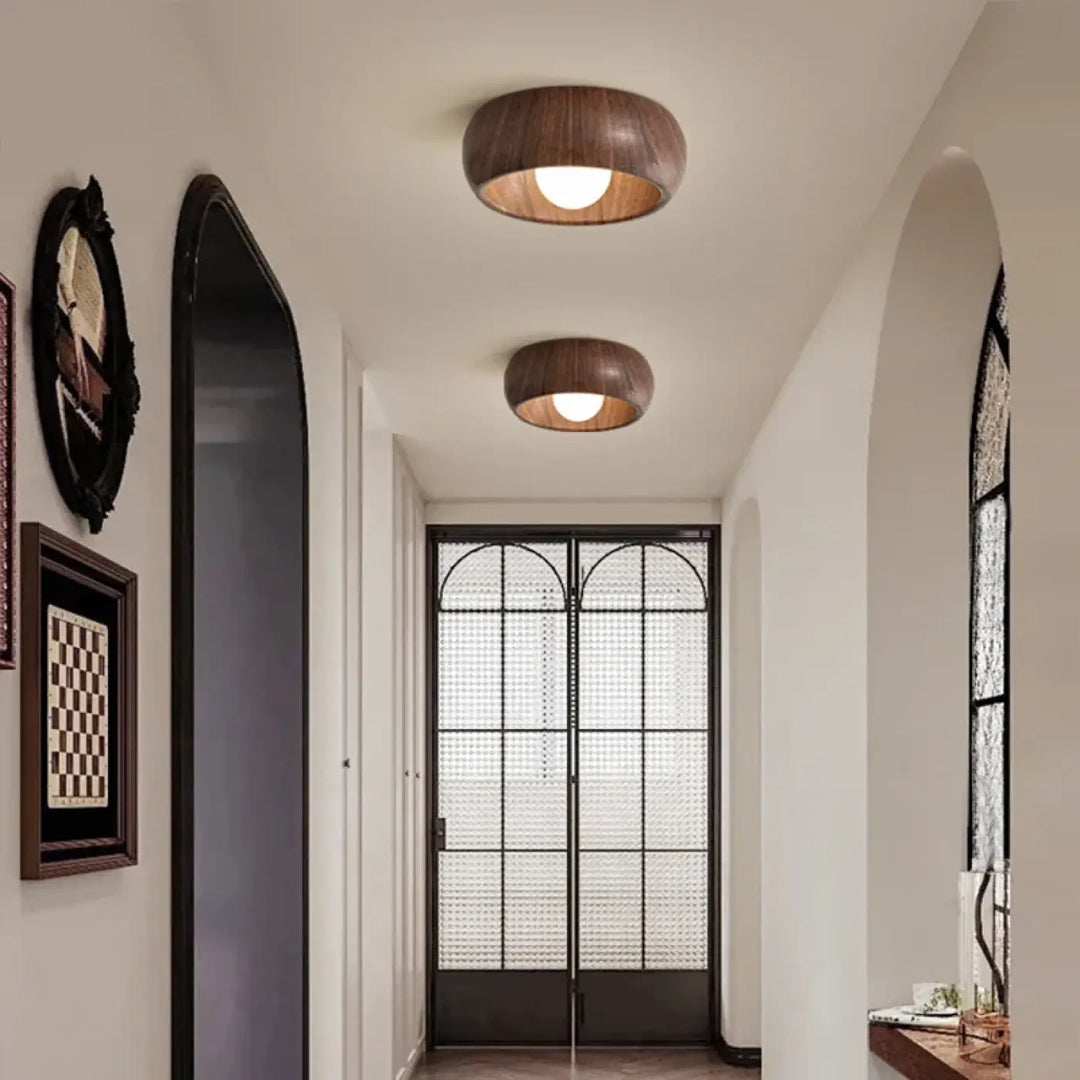 Plafonnier Rond En Bois Clair Et Foncé Pour Couloir