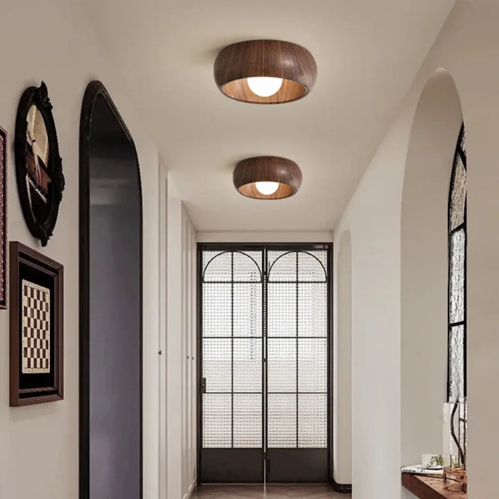 Plafonnier Rond En Bois Clair Et Foncé Pour Couloir
