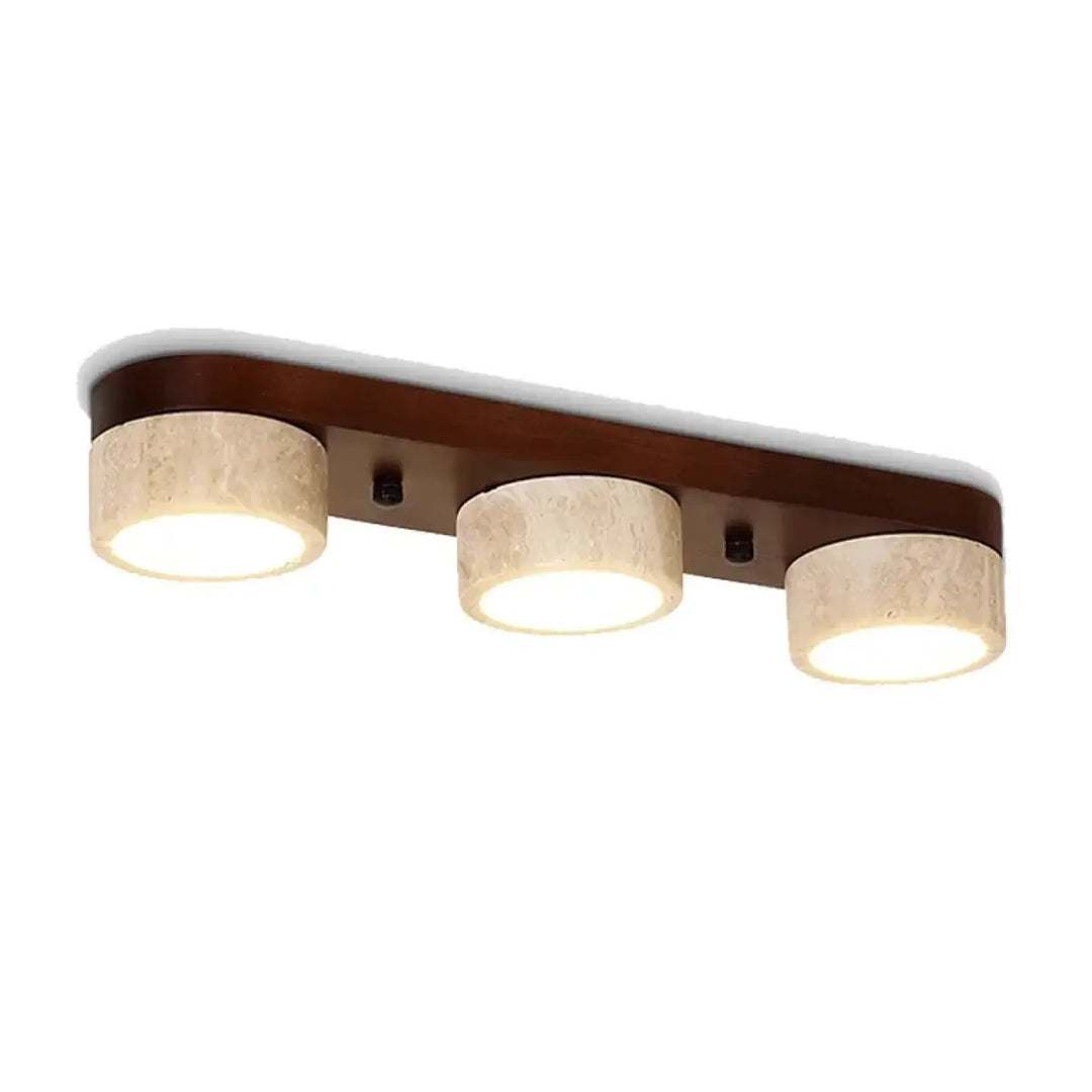 Plafonnier rond en bois et en pierre design scandinave et moderne