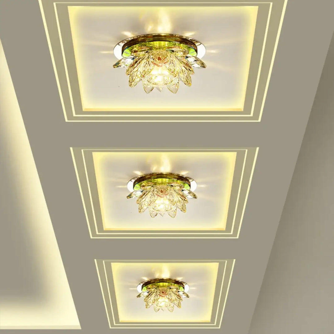 Plafonnier Rond Cristal Étincelant Pour Plafond Sculpté

