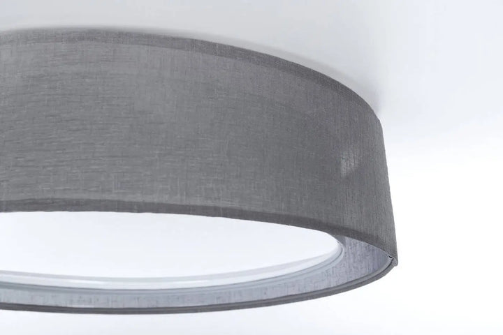 Luminaire plafonnier rond graphite avec abat-jour cylindrique gris à finition tissu texturé puro