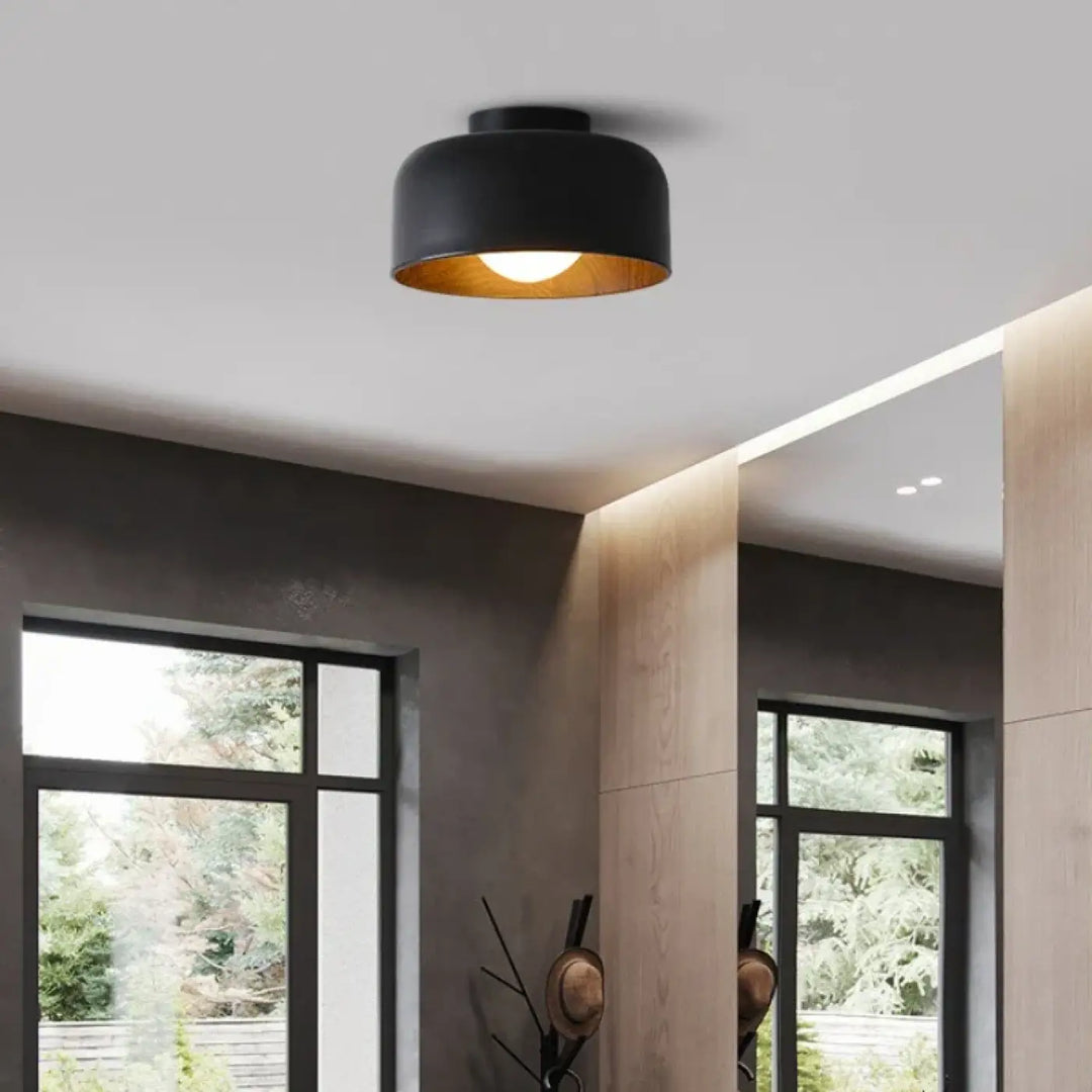 Plafonnier rond avec intérieur bois design moderne chic
