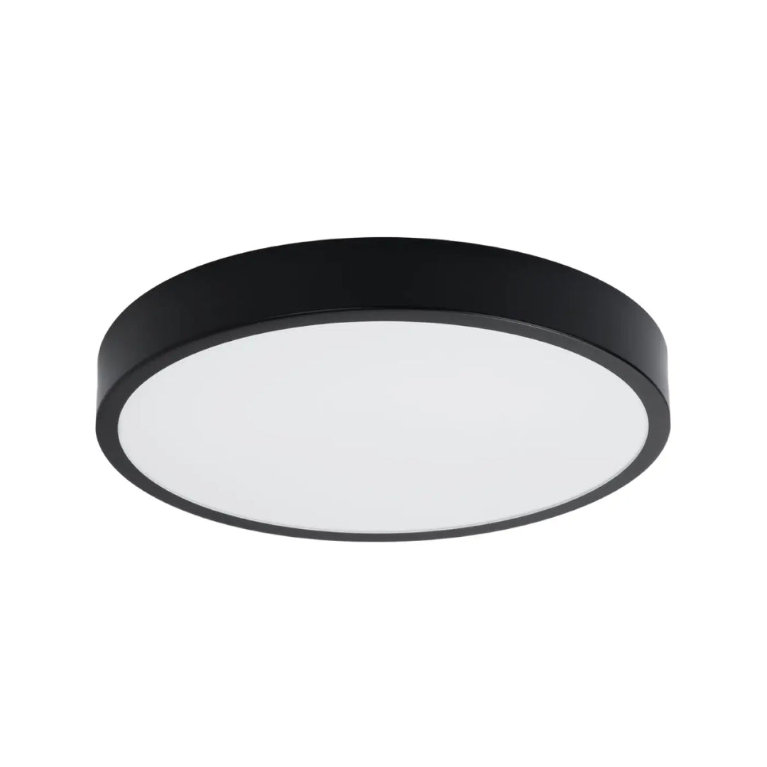 Luminaire plafonnier onyx 50 noir led 3000k avec plafond rond et panneau de verre dépoli pour une recherche d’un éclairage aux couleurs intemporelles