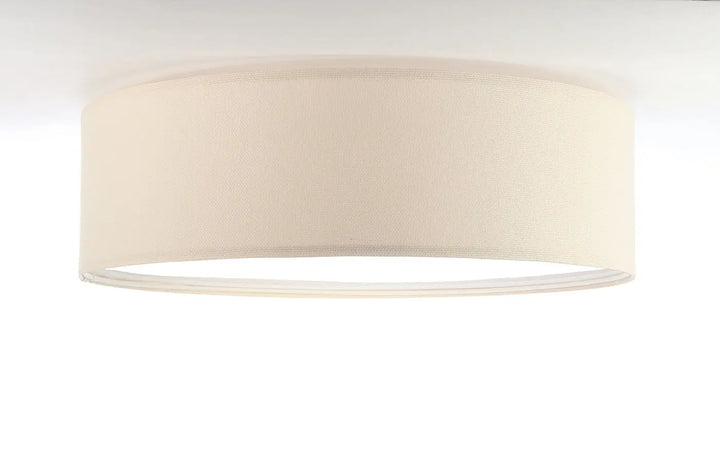 Plafonnier rond en tissu champagne avec abat-jour cylindrique en tissu à tissage subtil pour atmosphère chaleureuse