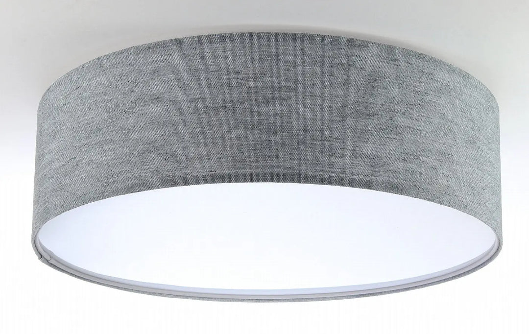 Plafonnier rond en tissu gris béton avec intérieur blanc, luminaire design pour éclairage intérieur moderne
