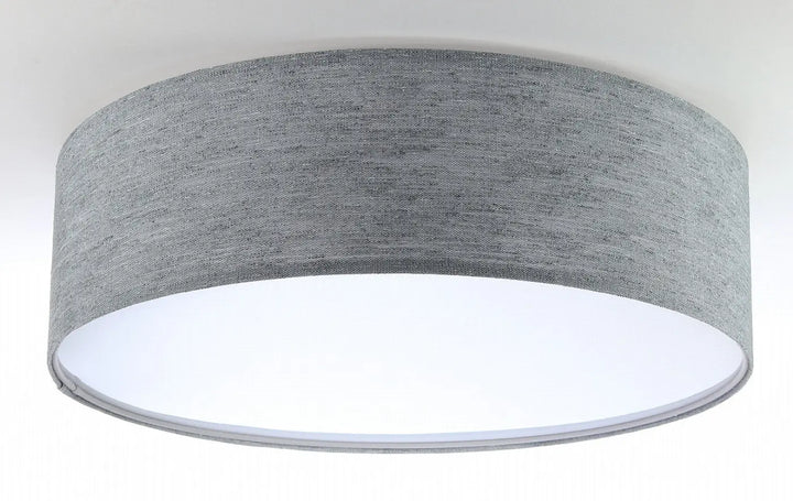 Plafonnier rond en tissu gris béton avec intérieur blanc, luminaire design pour éclairage intérieur moderne