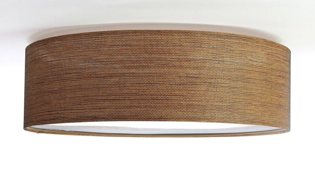 Plafonnier rond en tissu marron avec forme cylindrique et intérieur blanc marron apporte une ambiance chaleureuse