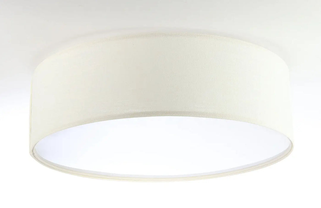Plafonnier rond mesh vanille avec abat-jour cylindrique en tissu vanille légèrement texturé