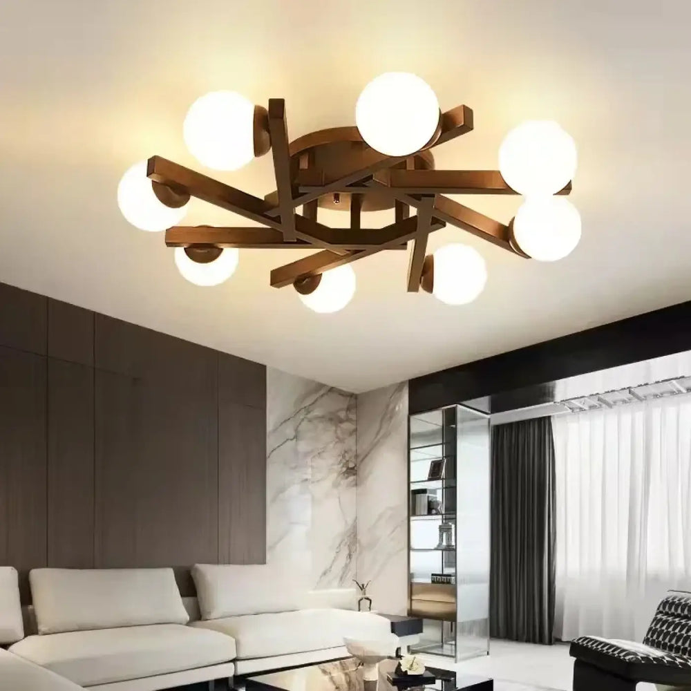 Plafonnier scandinave en bois avec globes style naturel