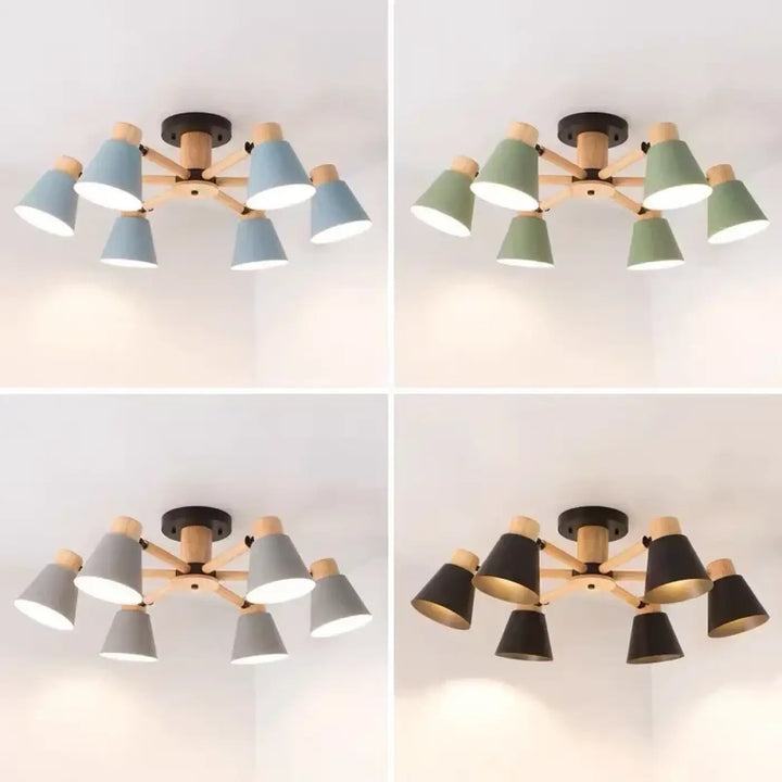 Plafonnier Scandinave Contemporain Bois Métal Vert Blanc