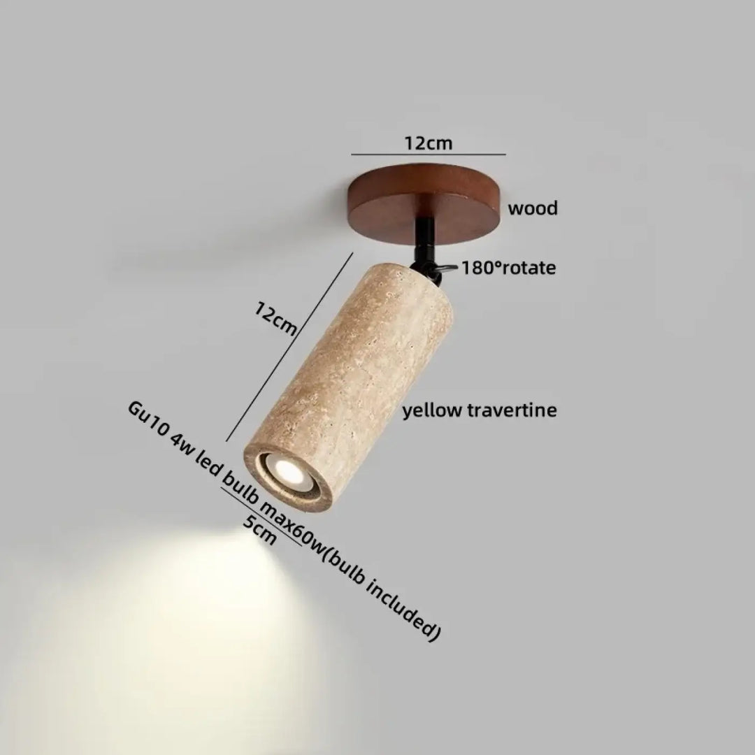 Plafonnier spot orientable en travertin jaune et bois chic
