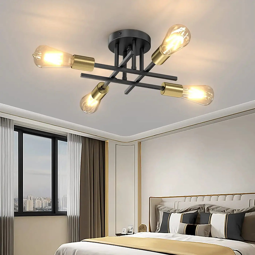 Plafonnier Style Loft Noir Avec Tubes Croisés Et Ampoules

